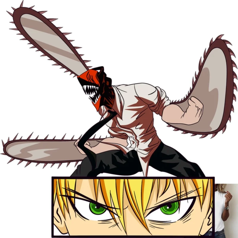 Anime Chainsaw Man Character Pattern Heat - Transfer White Ink Iron - on Transfer, Trendy & Stylish, Suitable for T - shirts, - zdjęcie 1