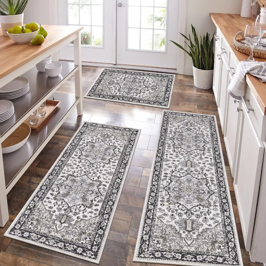 

HEBE Boho Kitchen Rug Sets 3 Piece with Runner Non Slip Kitchen Rugs and Mats Washable Kitchen Mats for Floor Thick Kitchen Flo