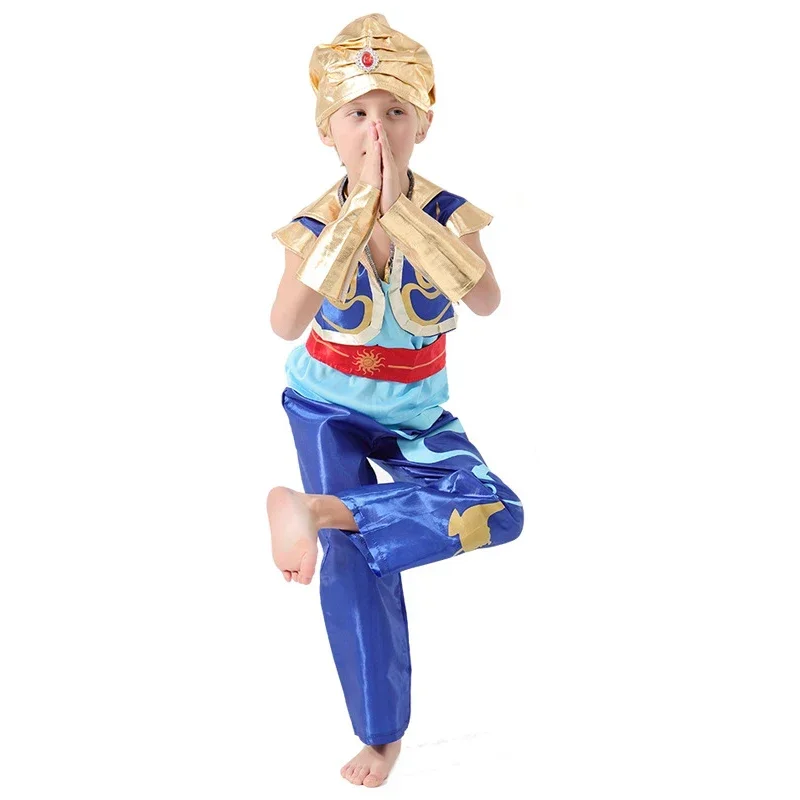 Aladdin Cosplay conjunto completo de roupas infantis e adultas, uniforme árabe para meninos, traje de carnaval de Halloween, traje anime masculino, dramatização