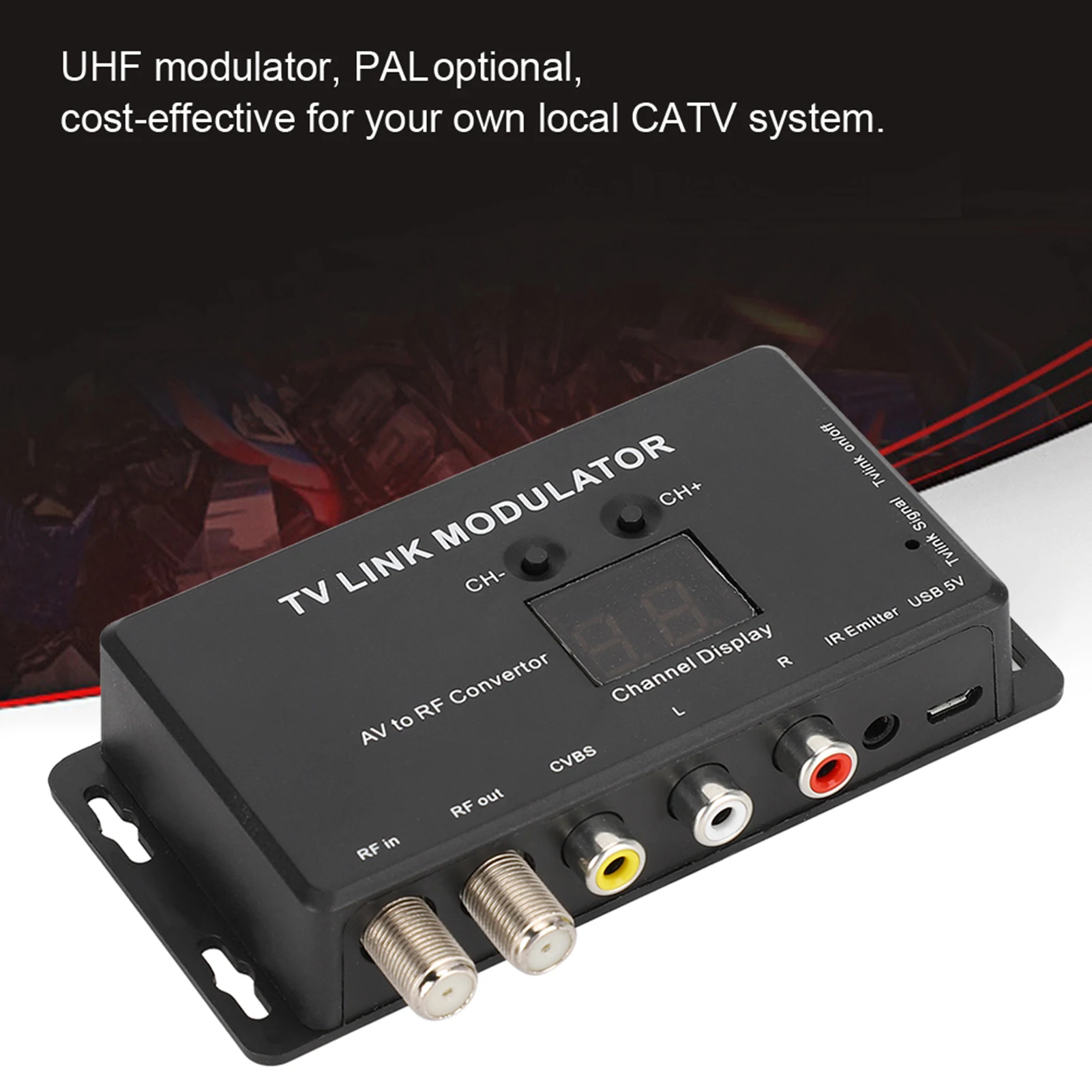 Adaptador extensor IR TM70, modulador de enlace de TV UHF, convertidor AV a RF, extensor IR con modulador de pantalla de canal, convertidor AV a RF