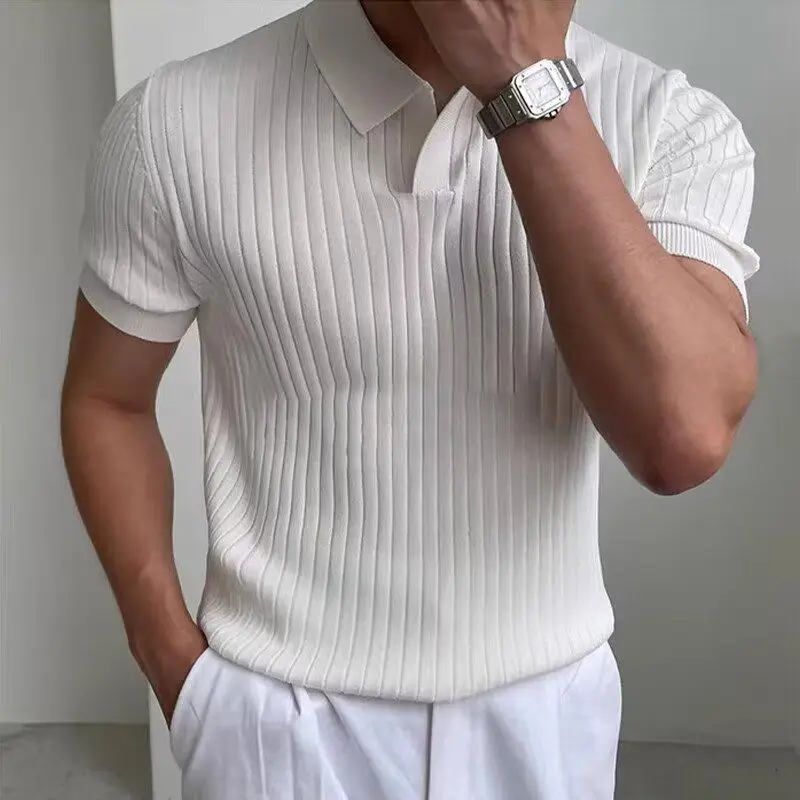

Men's Beige Collared Knitwear - Slim-fit Summer 2025, Breathable & Stretchy Office Casual Minimalist Collared Polo Tailored Fit