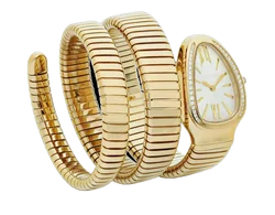 Bracciale lungo da donna in oro giallo serpente di alta qualità con lunetta in diamanti Orologio da polso da donna con zaffiro in acciaio inossidabile al quarzo bianco Roma