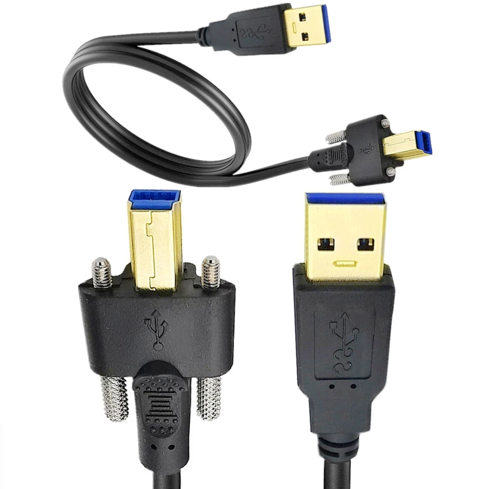 USB 3.0 Type A Male To B Male Printer Data Cable with Dual M3 Screw Locking for Docking Station, External Hard Drivers Scanner