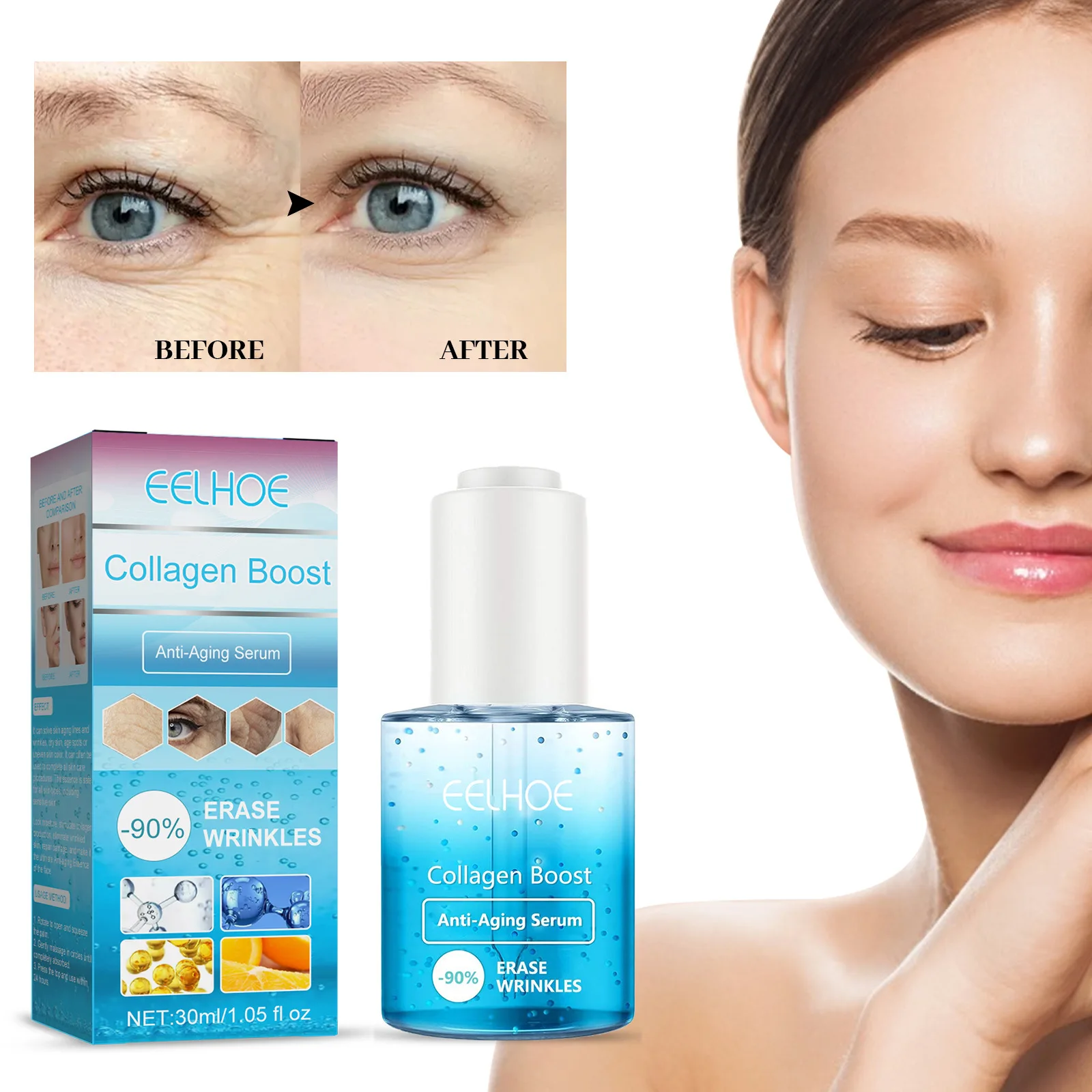 

EELHOE Collagen Essence Ежедневно Глубоко питает и увлажняет кожу лица Стимулирует производительность коллагена, устраняет морщины