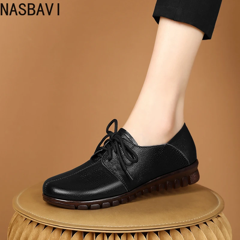 

NASBAVI/женские балетки из натуральной кожи, весенние мягкие повседневные удобные балетки на плоской подошве, женские лоферы без шнуровки