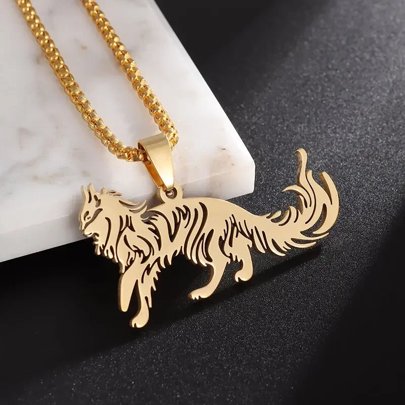 Stainless Steel Maine Coon Animal Necklace Pet Cat Pendant Hip Hop Style Jewelry Gift for Men Women