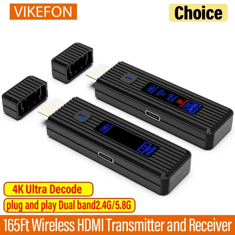 

Wireless Transmitter and Receiver HDMI-Compatible Video 4K Ultra Decode Dual band up to 165Ft for TV Monitors Projectors Meeting