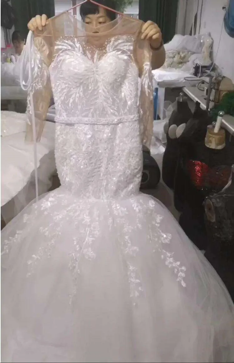 Vestido de novia clásico personalizado con cuello redondo y Apliques de encaje, corsé en la espalda, manga larga, estilo campestre, vestido de novia para iglesia