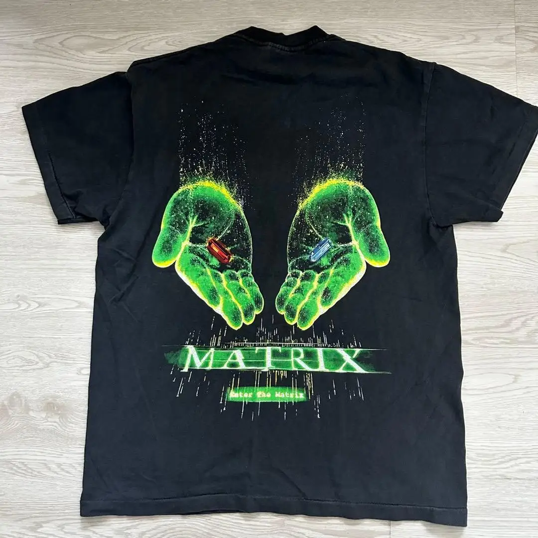 Vintage 1999 The Matrix Movie Promo Green Poster Neo Graphic T-Shirt Cotton Men Women Streetwear Tee