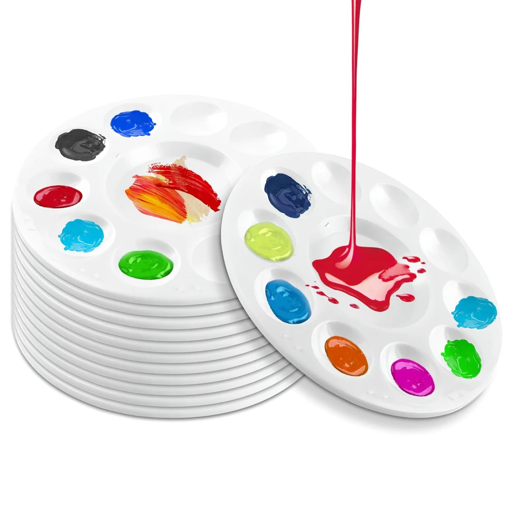 1-16 Piece Set of Plastic Paint Palettes White Round Paint Tray for Crafts DIY Projects Art and Painting Paint Mixing Trays