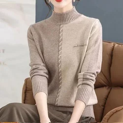 Solid Color Autumn Winter Thin Undercoat Knitting Tops Ladies Simplicity Pullovers Women's Clothing Interior Lapping Sweaters