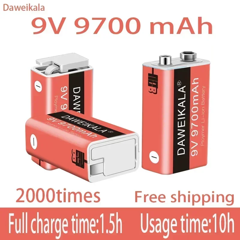 2024New 9V 9700mAh Rechargeable Lithium-ion Battery USB 9V Large Capacity Square Battery Multimeter Microphone 6F22 Guitar Toy