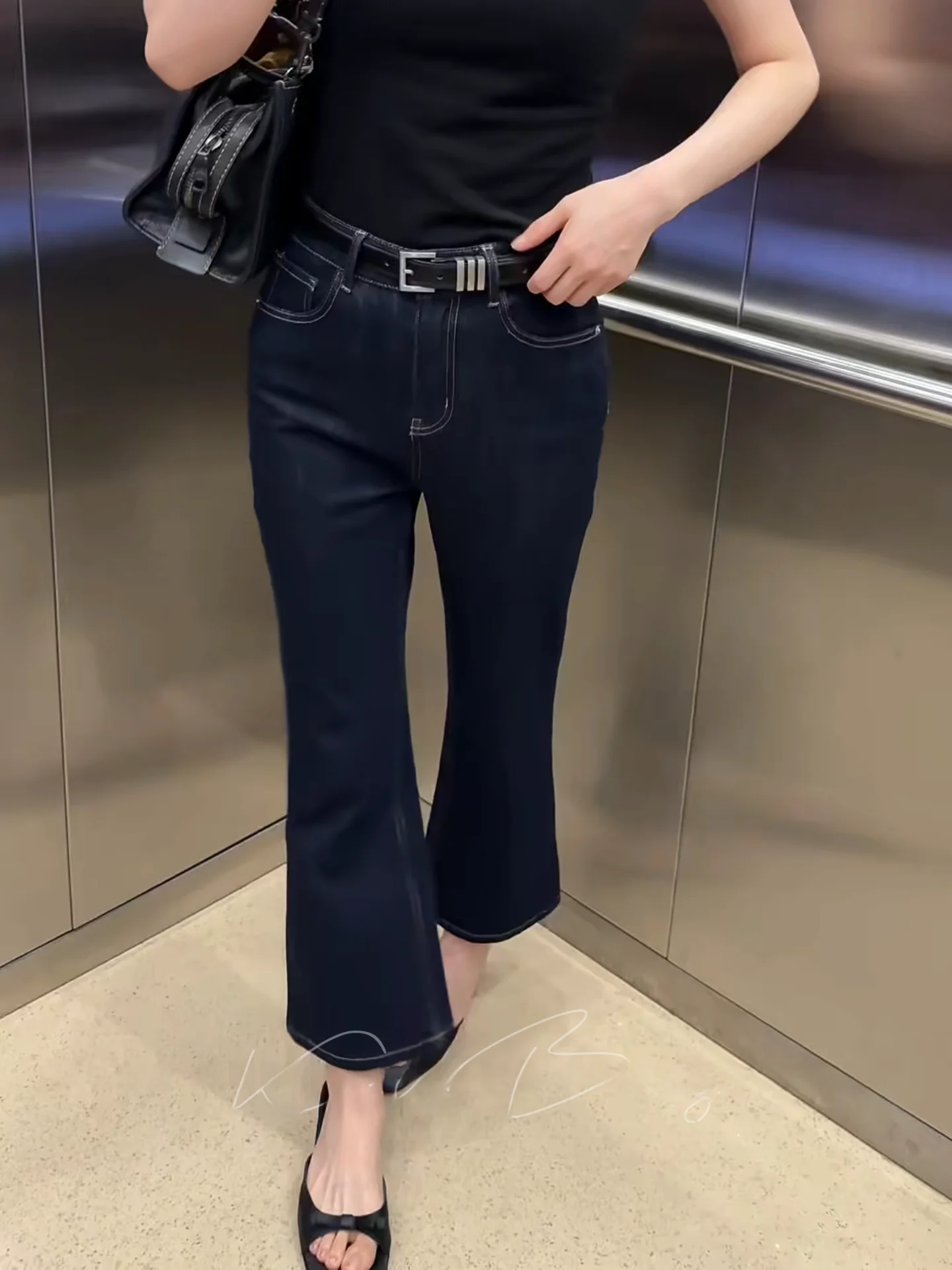 High Waist Comfortable Slimming Denim Capri Pants Bell Bottoms Enhanced Hips Fashionable Korean Style Ladies Jeans