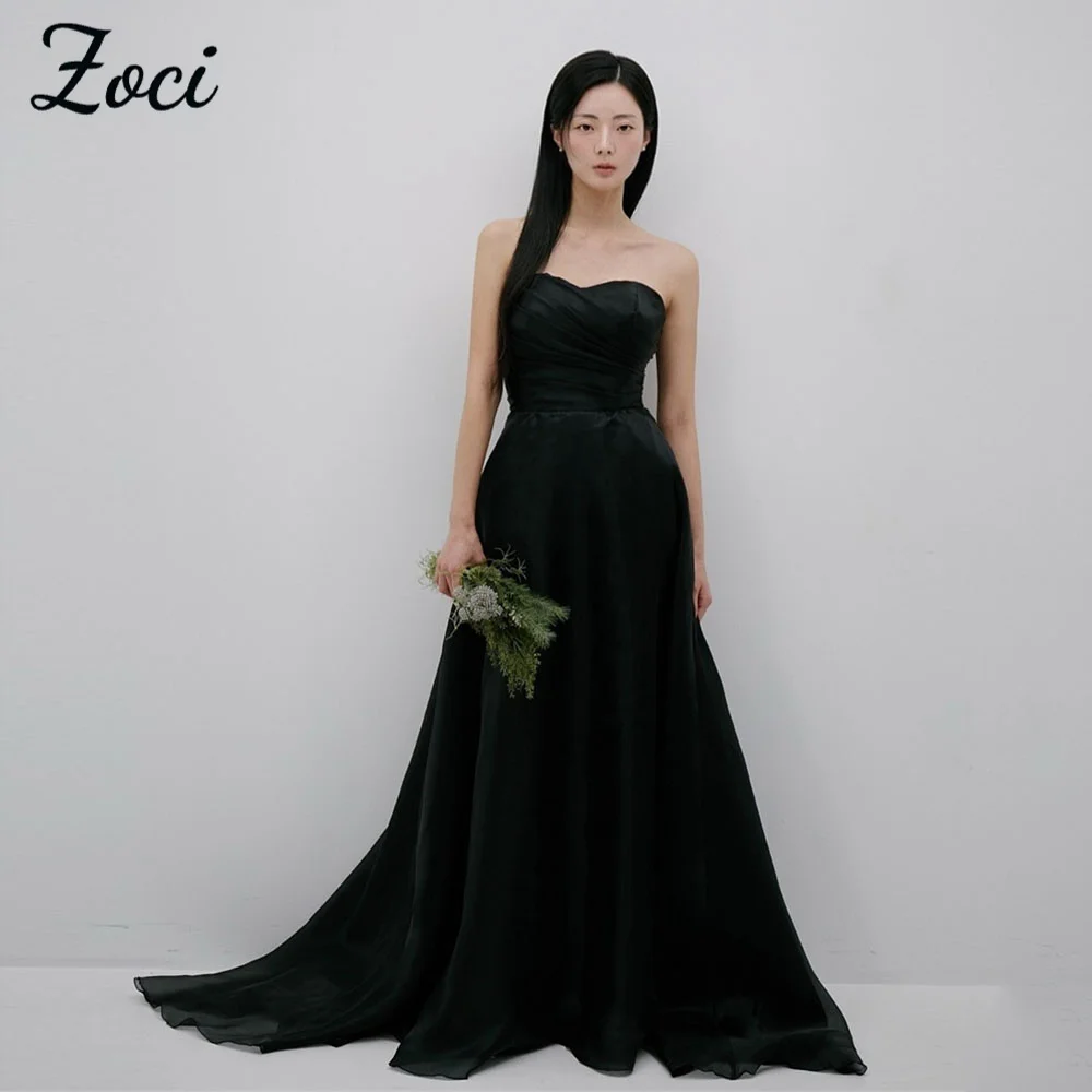 

Zoci Black Sweetheart Korea Wedding Dresses Photos Shoot Pleat Organza Evening Dress Customized Corset Formal Reception Gown