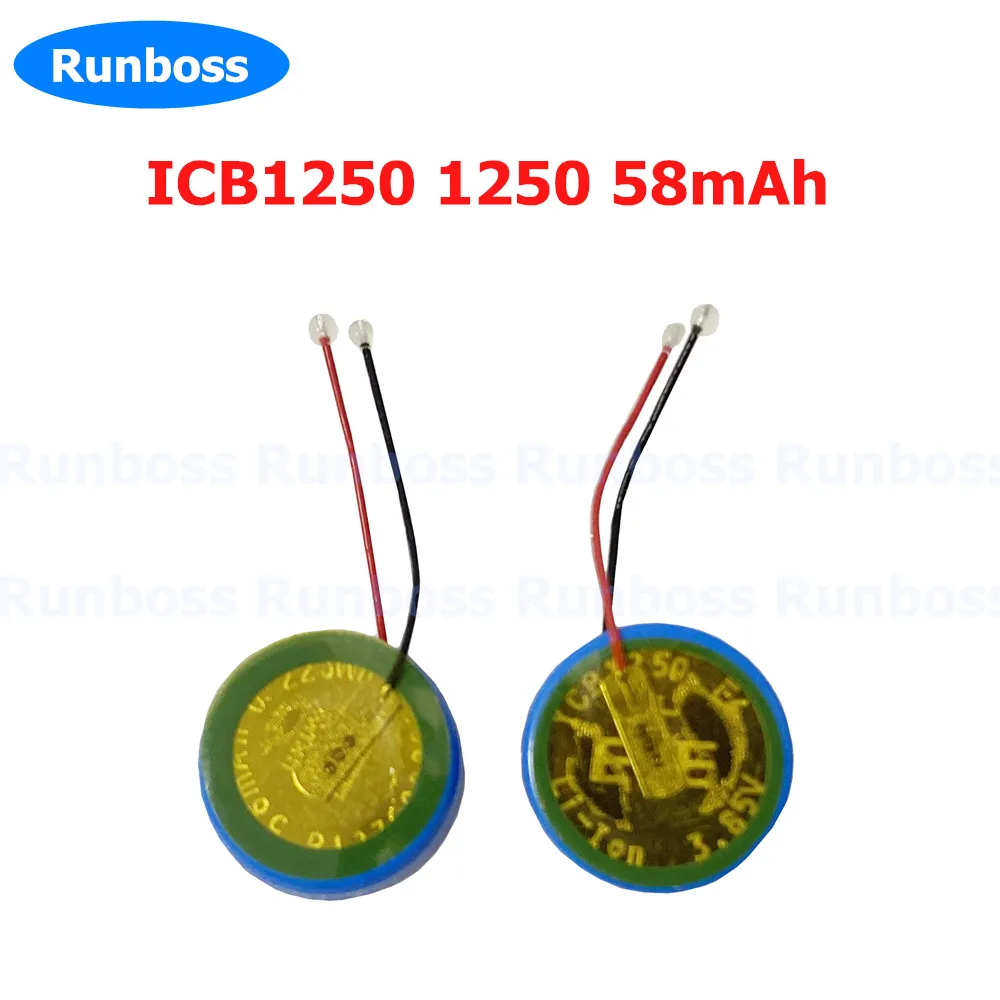 1-2PCS 1250 LIR1250 3.85V 58mAh Li-polymer rechargeable button lithium 2 Wires battery Wireless Headset TWS Bluetooth Earphone