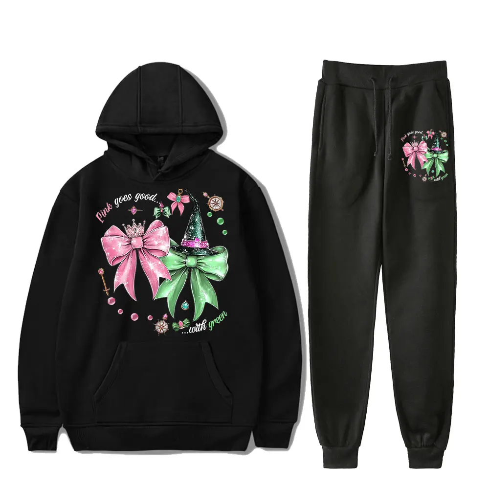 

Wicked Pink Goes Good With Green Defy Gravity Vintage 90s PULLOVER Fashion Merch Hoodies Sports Set Hoodies Two-Piece Women Men