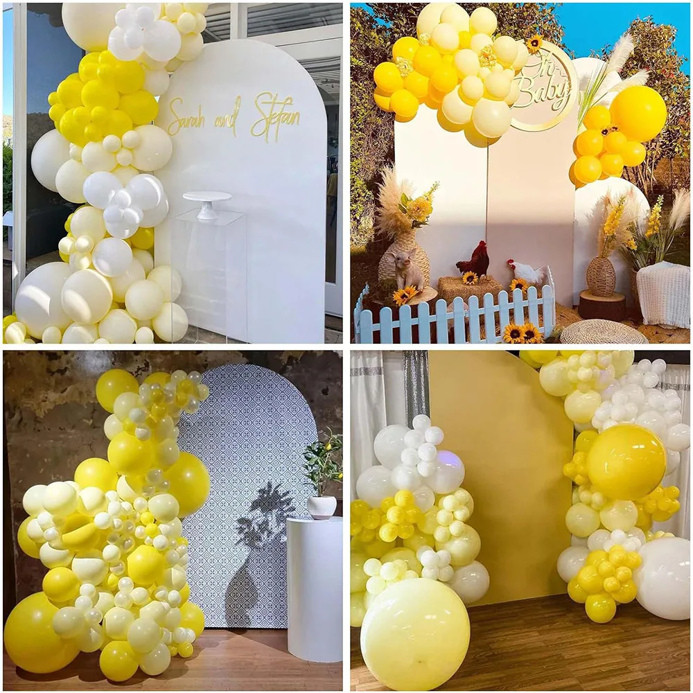 60 Yellow Balloons, 30.48cm Yellow and White Party Balloons, Light Macaron Yellow White Golden Confetti Helium Latex Balloon Set for Baby Shower