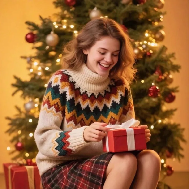 Pull de noël pour femmes, début d'automne, pull à blocs de couleurs, à la mode, pour un Look tendance de la saison des vacances, 2025
