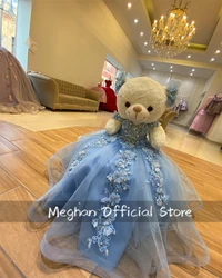 Sky Blue Off The Shoulder Special Link For Personalized Quinceanera Teddy Bear Dress Beaded Appliques 3D Flowers Customized