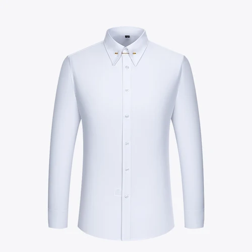 Imagen 2 del producto Gemelos franceses bordados Camisa de manga larga para hombre con alfileres para el cuello, camisa de vestir con cuello grande para ropa formal de negocios, Gentlema