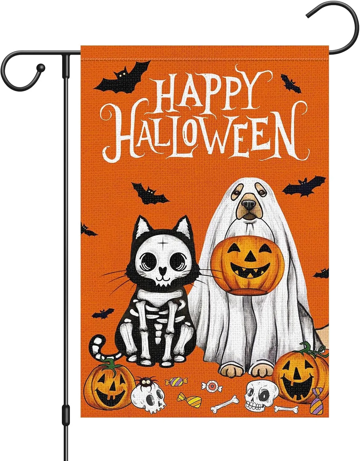 Louise Maelys Halloween Ghost Dog Garden Flag 12x18 Double Sided, Burlap Small Spooky Welcome Halloween Yard House Flags Seasona