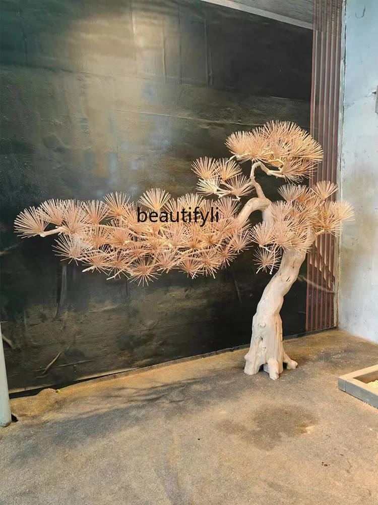 Chinese Artificial Pine Dried Wood Landscape Floral Display Decorative Background Wall Root Carving Fake Trees