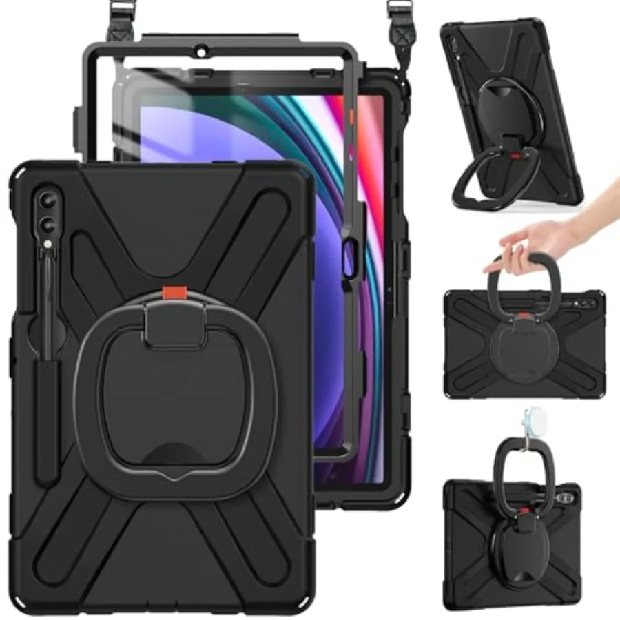Case for Samsung Galaxy Tab S10+/S9 FE+/S9+ Plus 12.4 Inch Heavy Duty Silicone Case with Screen Protector S Pen Holder Stable K