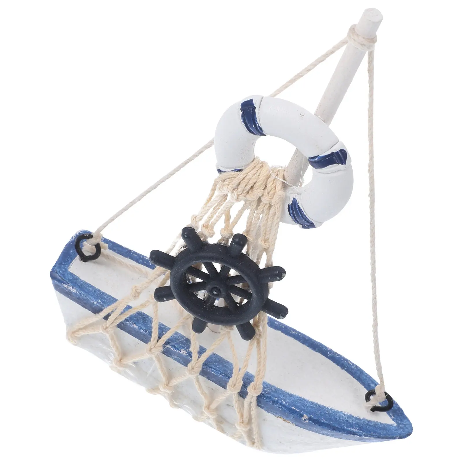 

1Pcs Mediterranean Style Wooden Sailing Boat Decor 18Cm Desktop Ornament Graduation Gift Home Office Bar Coastal Theme Decor