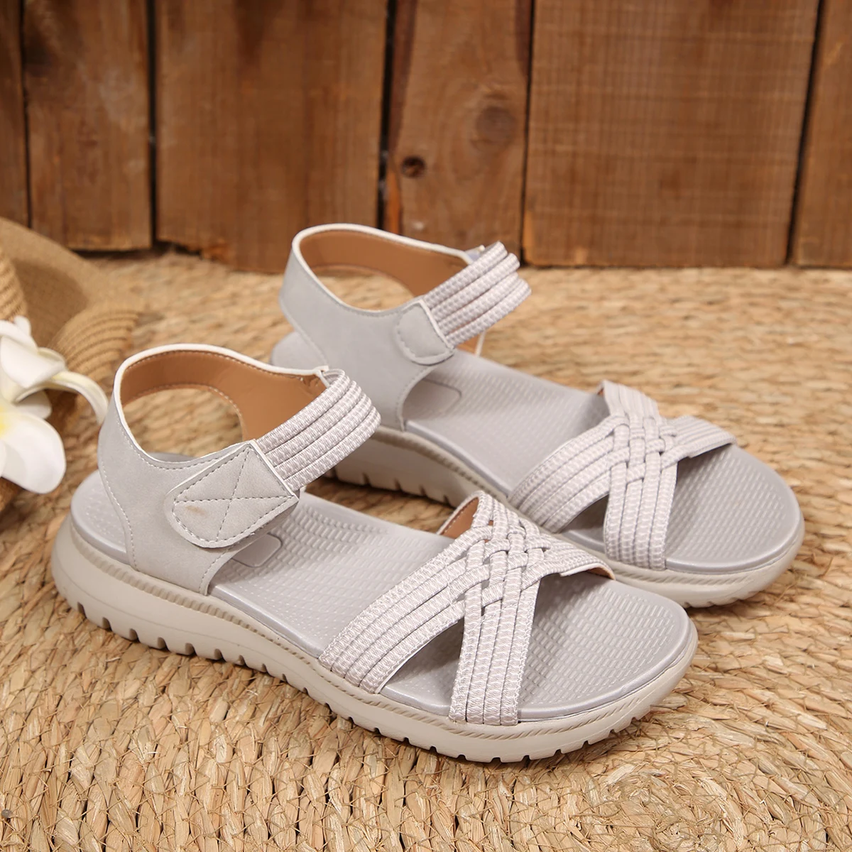 Women Sport Sandals Velcro Closure Open Toe Cross Band Soft Cushioned Sole Non Slip Wear Resistant Lightweight Casual Walking view 2