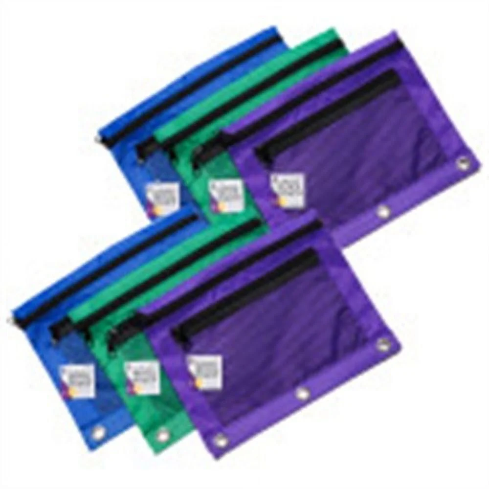 Bolsa de lápis de bolso duplo, organizador frontal de malha, cores sortidas, construção durável, material de escritório escolar, artesanato de viagem 6