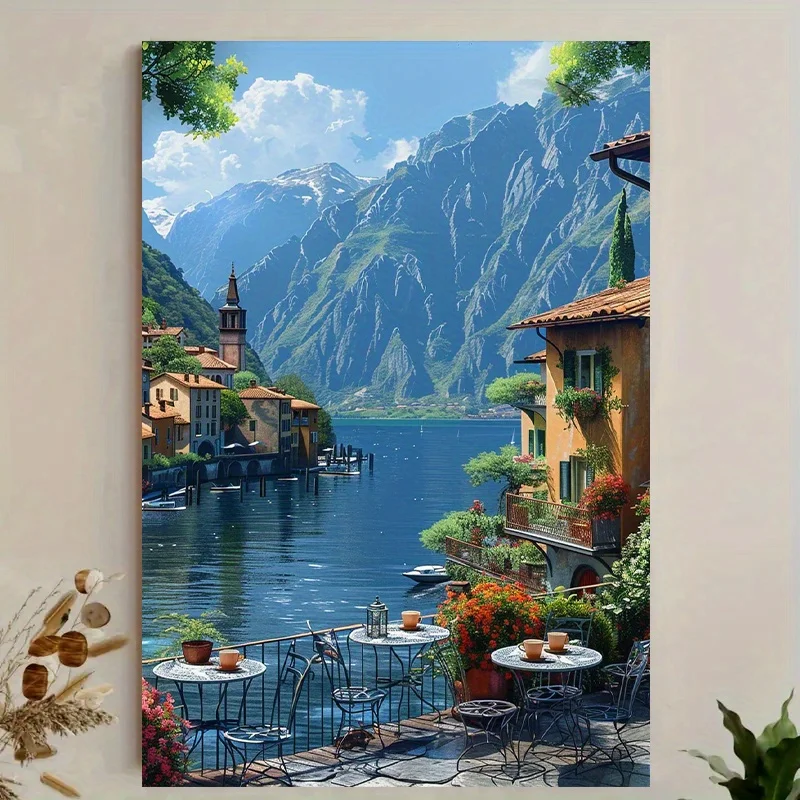 قطعة واحدة من فن الحائط الملون الساحلي للمدينة، طباعة قماشية على شاطئ البحر، فن تزيين الحائط، ديكور المنزل، ديكور العطلة، هدية مثالية