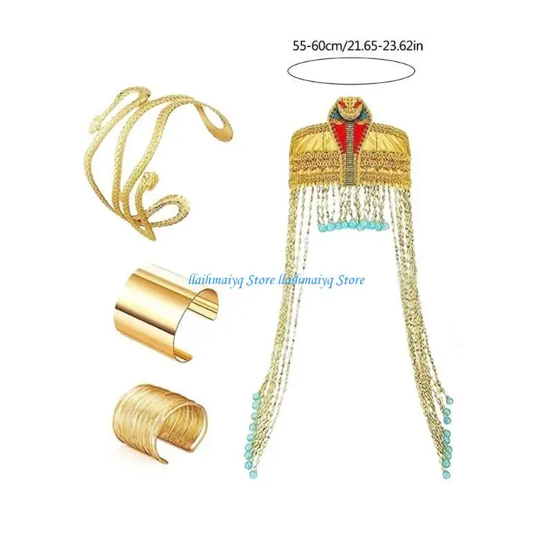 573B Mujeres Snake Egipcio Headselio con borde las borlas Puño brazalete del brazalete serpiente