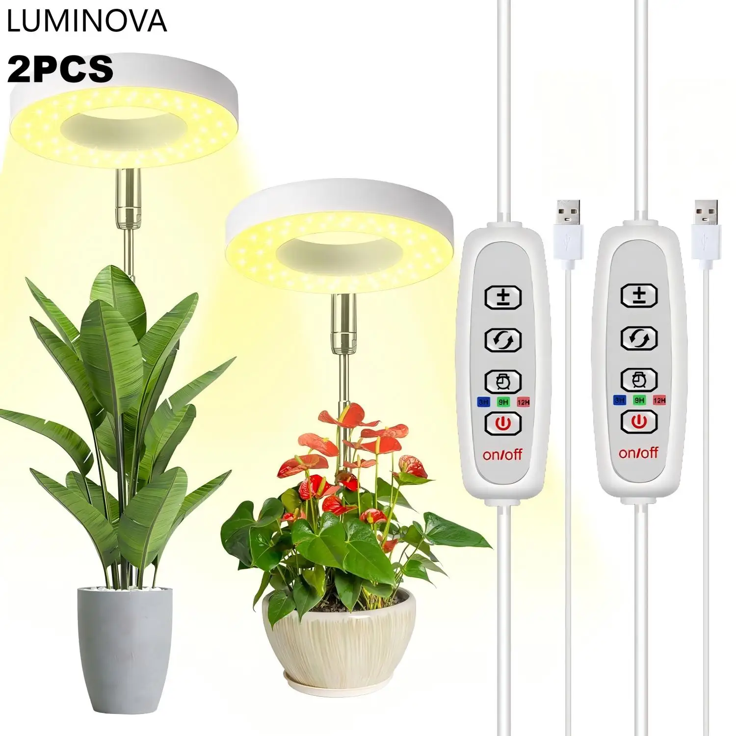 

2 шт. светильники для выращивания растений для комнатных растений, лампа полного спектра для выращивания растений, 10 уровней регулировки яркости, автоматическое включение и выключение с таймером 3/9/12 ч