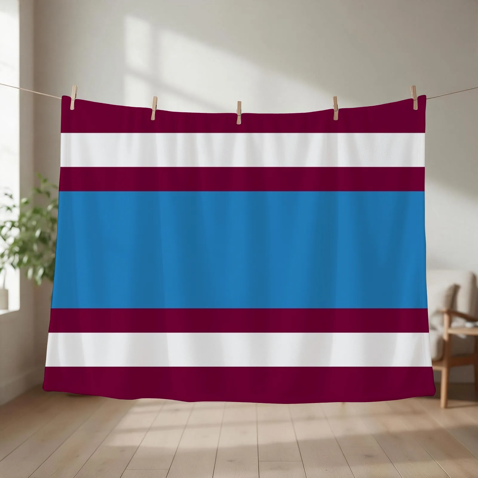 Burnley Varsity Retro Claret, Blue & White Hoops Throw Blanket