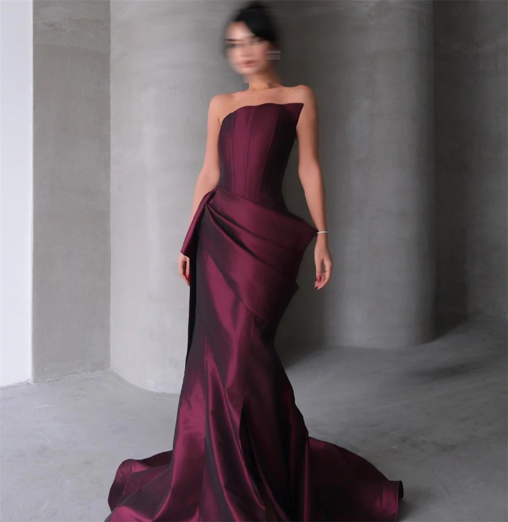 ชุดราตรีผ้าซาตินทรงเมอร์เมดแบบสั่งตัด ดีไซน์หรูหรา สายเดี่ยว ไม่มีแขน ชุดงานเลี้ยง ชุดออกงานพิเศษ