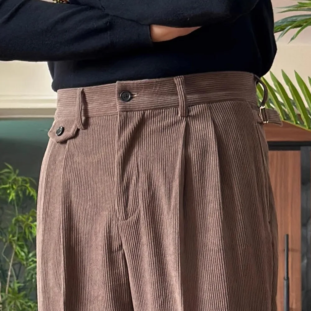 

2025 Autumn Winter Thick Corduroy Naples Straight Long Trousers Smooth Men Casual Daily Wear Men Social Trousers Formal Pants