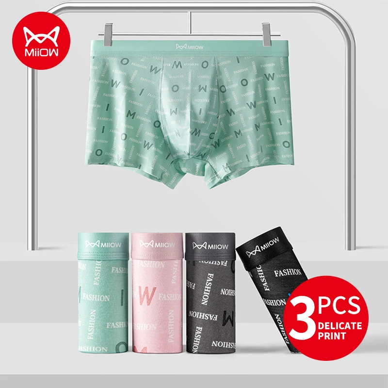

MiiOW 3Pcs Color-block Printed Men's Underwear 10A Antibacterial Cotton Crotch Men Panties Boxershorts Breathable Man Underpants