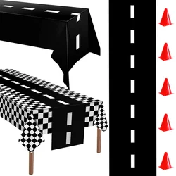 Racing Birthday Decorations Road Tablecloth Racetrack Tablecloth Runner Table flag for Kids Car Theme Birthday Party Supplies