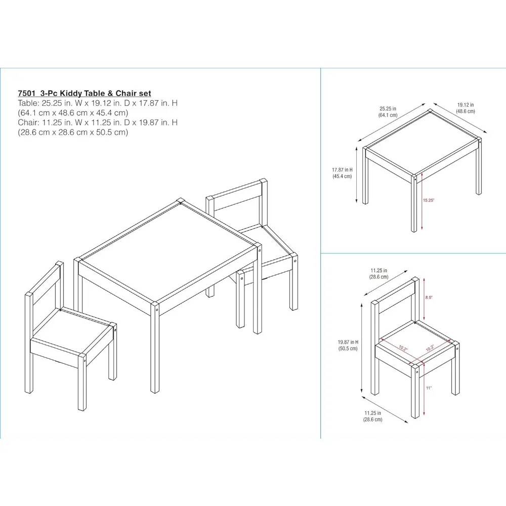 Baby Relax Hunter 3-Piece Kiddy Table & Chair, Natural/White Table Set