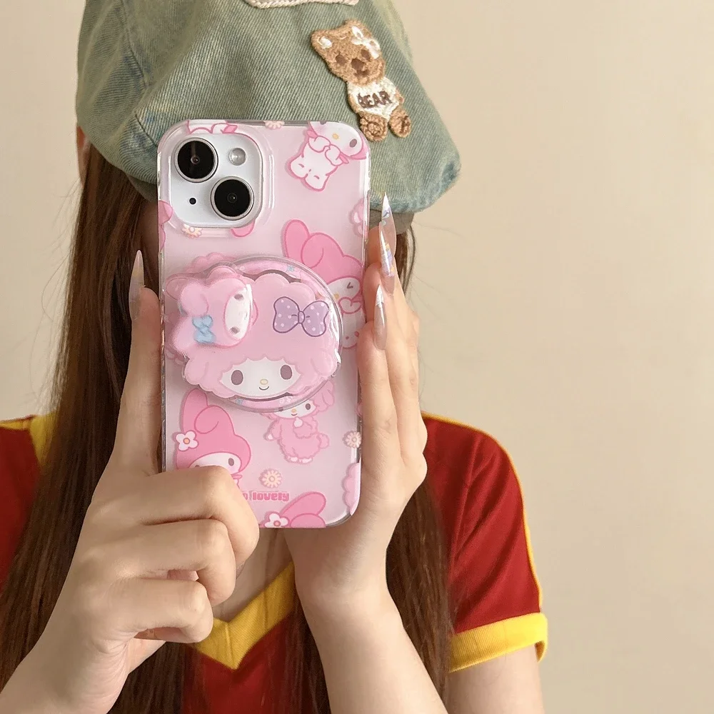 Casing Ponsel Pengisi Daya Nirkabel Magsafe Tempat Pegangan Magnetik Piano My Melody Sanrio Lucu untuk iPhone 16 15 14 13 Pro Max Sampul Keras