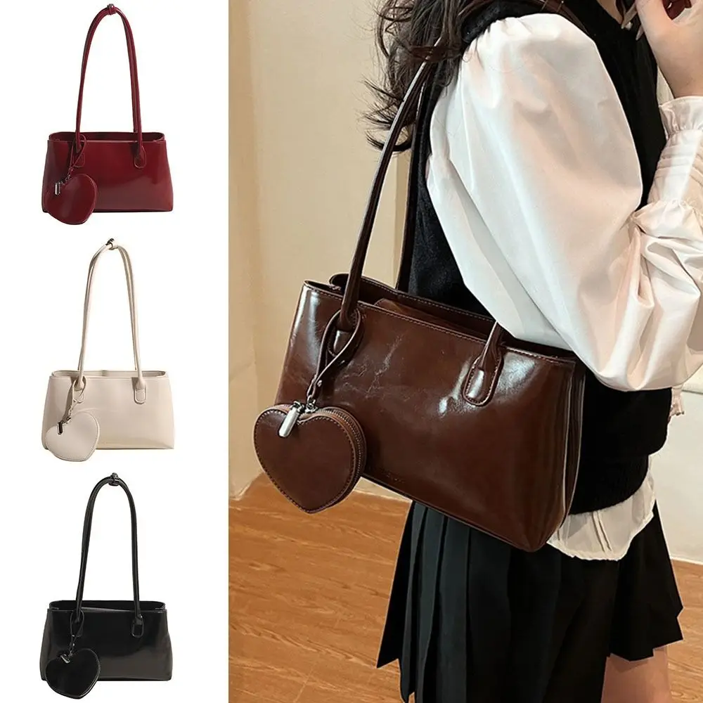 

Gift PU Leather Women Shoulder Bags with Love Coin Purse Large Capacity Underarm Bag Tote Bag