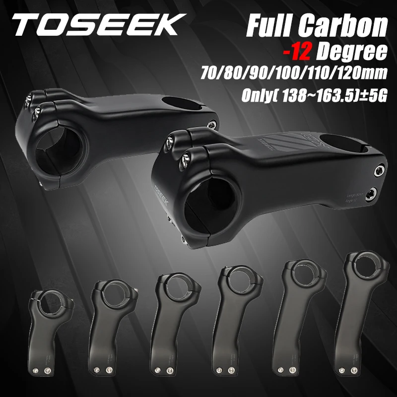 

TOSEEK Full Carbon Bicycle Stem Ultralight MTB Power -12 Degree Road Mountain Bike Stem 70/80/90/100/110/120mm Bike Part