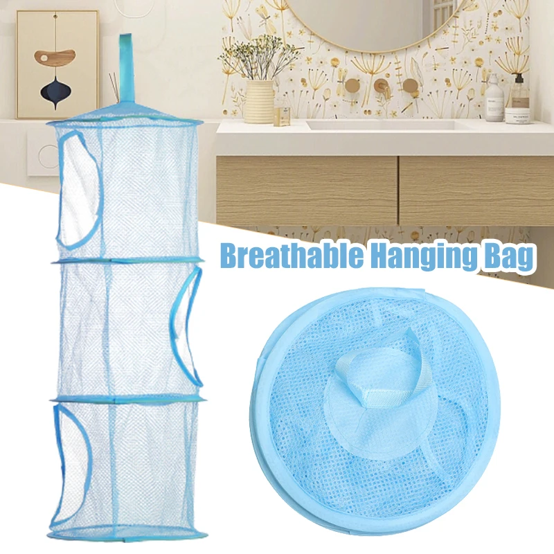 

3 Layer Hanging Storage Nets Children's Toy Storage Bags Wall Doors Foldable Closet Store Cylindrical Storage Basket Brackets