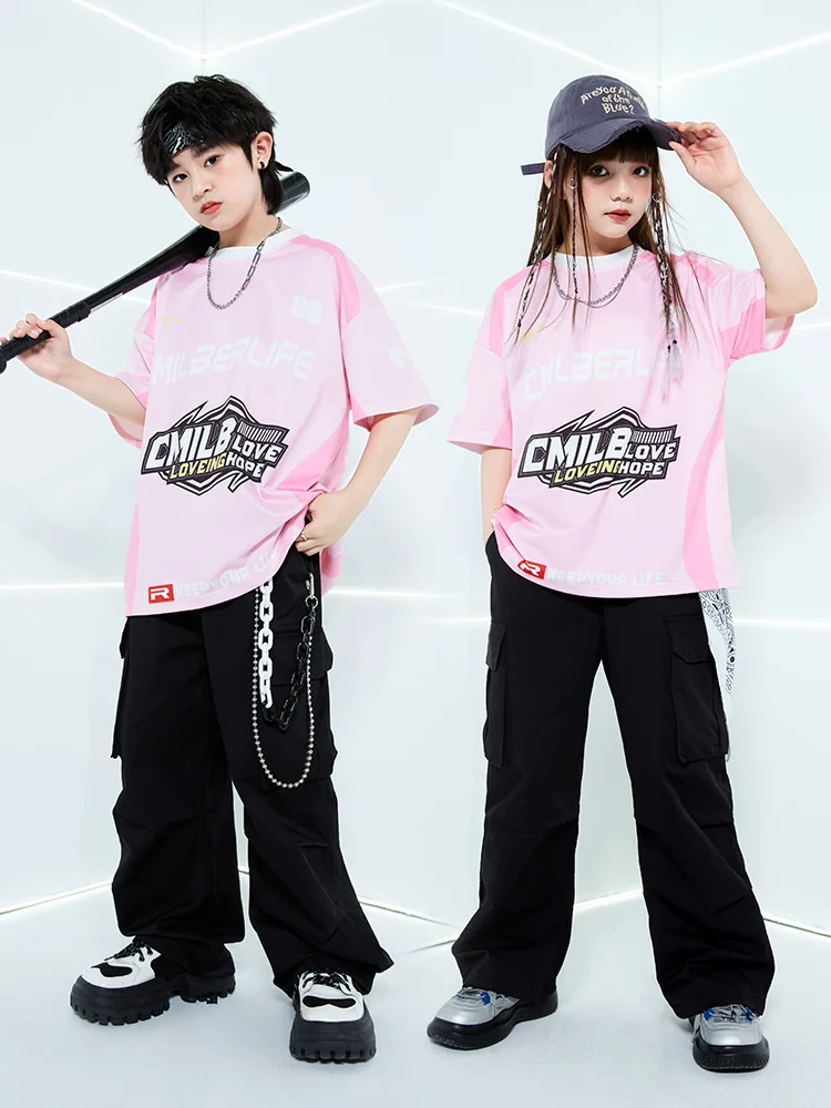 

Girls Hip Hop sets Green T-shirt Street Dance Black Cargo Shorts Boys Streetwear Kids Ballroom Clothes Child Jazz Costume