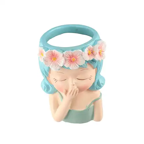 Girl Head Planter Cartoon Face Planters Pots Resin Nordic Fairy Flowerpot Girl Statue Realistic Succulent Planter Pot Cafe