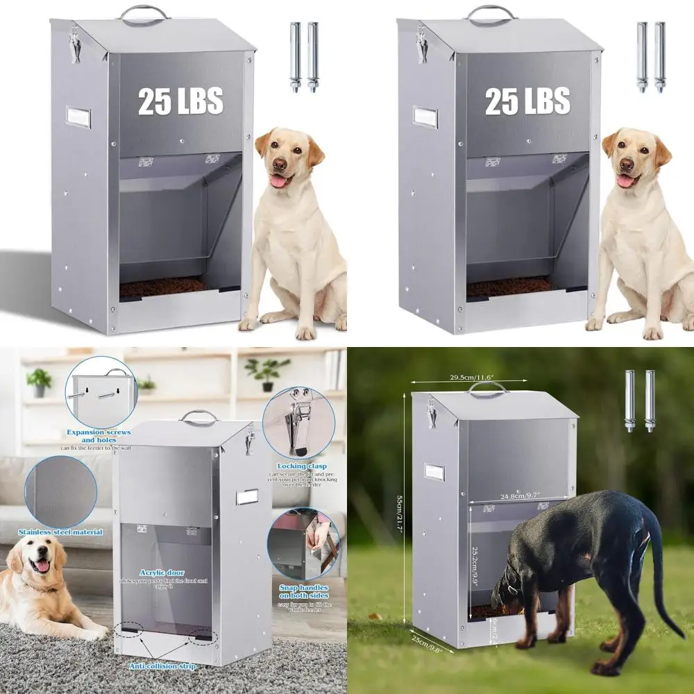 

Автоматическая кормушка для собак из нержавеющей стали для крупных пород, подходит для использования на улице, вмещает 25 фунтов корма