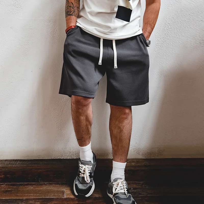 Maden Men's 340g Heavyweight Casual Shorts Knitted Breathable Summer Shorts with Lightning Embroidered Sport Gym Short Pants