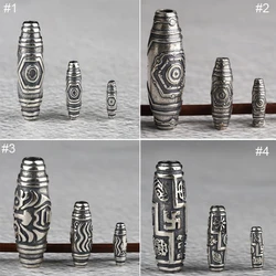 100% 925 Silver 1 Eye DZI Bead Silver Tibetan One Eye DZI Beads Sterling Good Luck Beads DIY Jewelry Findings