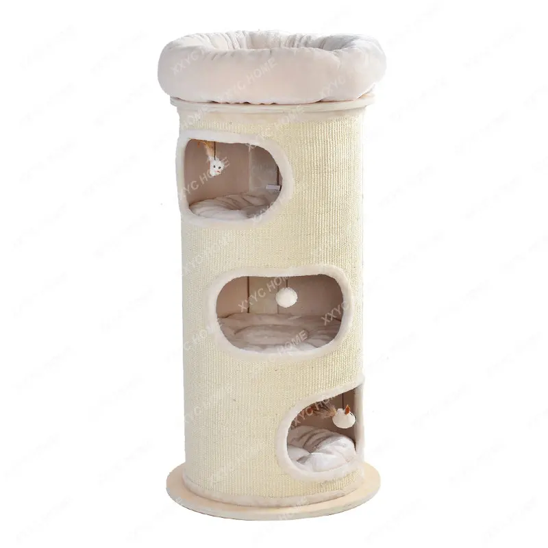 

Large Solid Wood Sisal Barrel Cat Climbing Frame Cat Nest Cat Scratch Board Sisal Barrel Grinding Claw German Cat Toy