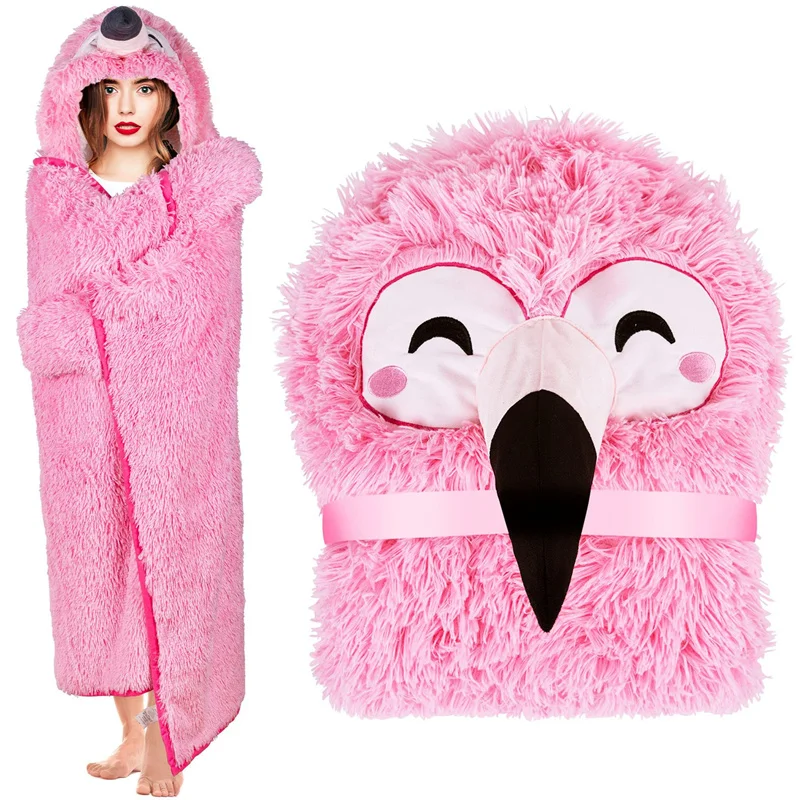 

Flamingo Wearable Hooded TV Blanket for Adults Pink Fluffy Super Soft Warm Cozy Plush Hoodie Throw Cloak Wrap Gifts for Women